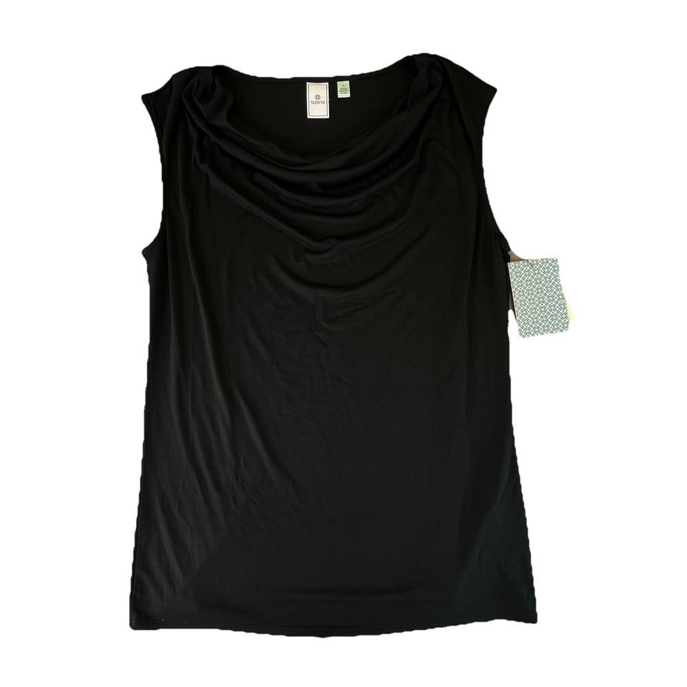 Women's Black Draped Cowl Neck Sleeveless Lightweight Summer Blouse Size Small